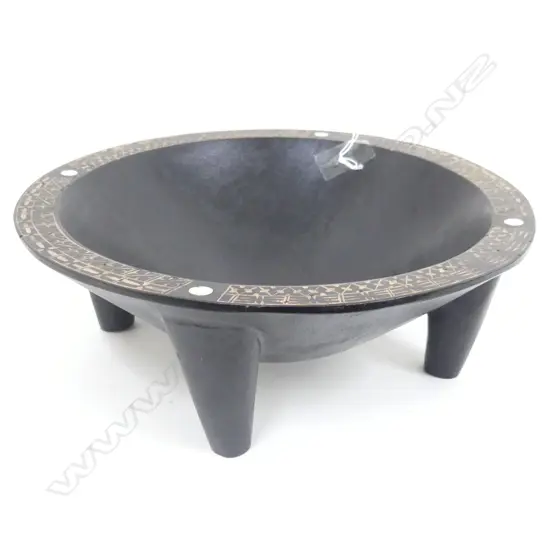 WOODEN KAVA BOWL WITH MOP INLAY RIM DIA 320MM