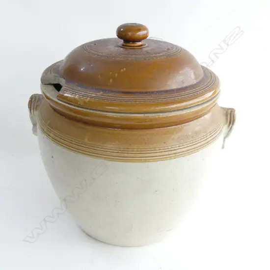 VINTAGE LIDDED CROCK; R. FOWLER SYDNEY 310mm dia