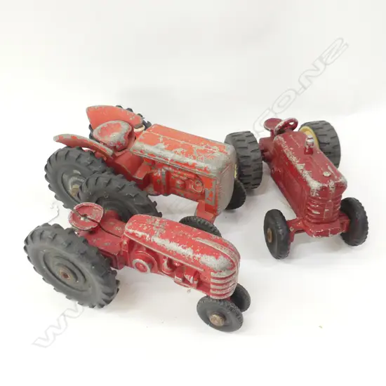 3 ASST RED FUNHO TRACTORS L  180, 170 & 170MM   PAINTAGE  WEAR ON ALL 3