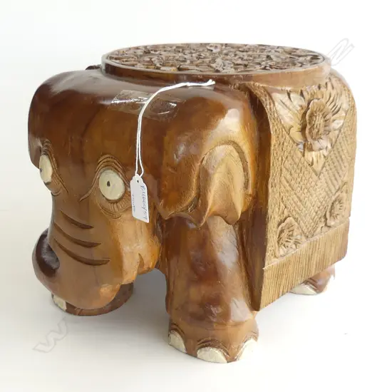 CARVED WOODEN ELEPHANT STOOL H.255mm