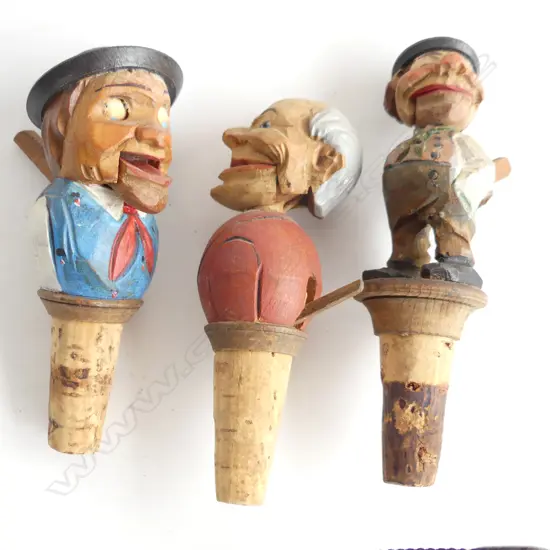 3 VINTAGE ITALIAN ANRI MECHANICAL CHARACTER BOTTLE STOPPERS L 120MM