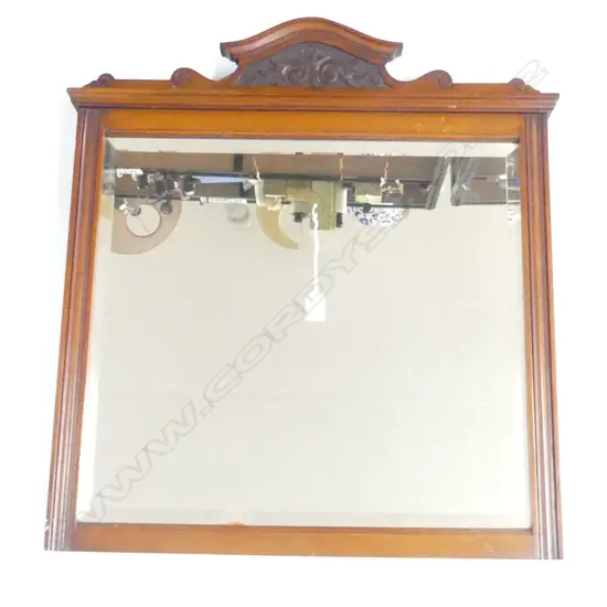 EDWARDIAN BEVELLED MIRROR w. CARVED WOODEN FRAME 700x655mm