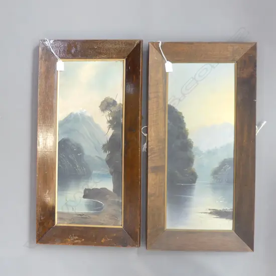 2 PAUL WREN COLONIAL LANDSCAPE OILS; MILFORD SOUND & MOTUEKA RIVER 600x240mm