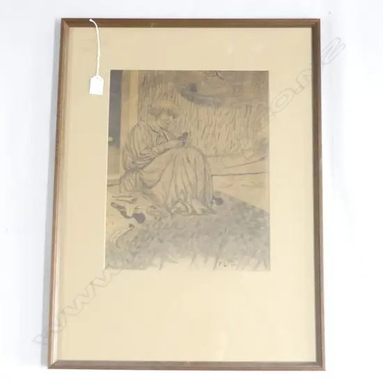 PENCIL SKETCH OF OLD MAORI WOMAN SIGNED 'F. L. 37.' 375x300mm