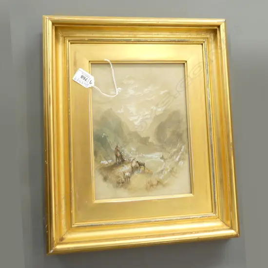SAMUEL BOUGH (1822-1878) HIGHLAND SCENE W/C w. CHINESE WHITE HIGHLIGHTS 235x170mm GILT FRAME