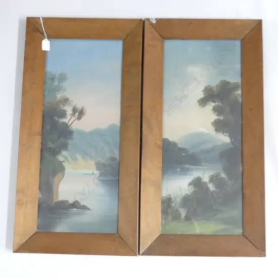 2 PAUL WREN COLONIAL LANDSCAPE OILS; LAKE BRUNNER & WANGANUI RIVER 600x240mm