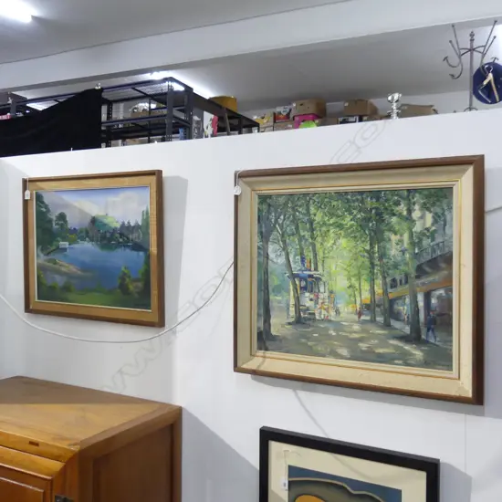 2 LARGE OIL ARTWORKS; KAY ROBSON STREET SCENE 490x590mm + DAVID STONE 'MT WELLINGTON TAMAKI ESTUARY'