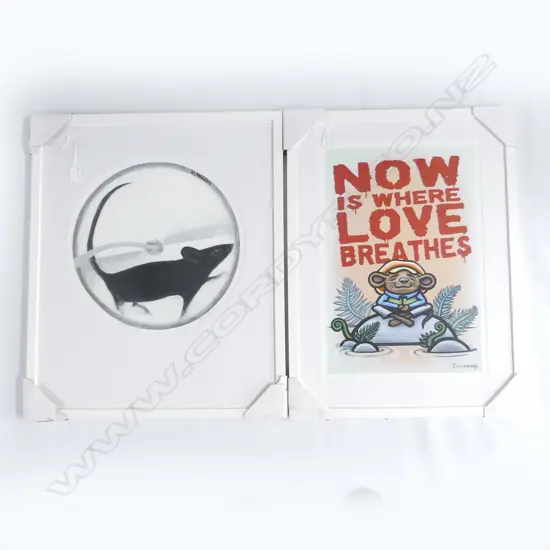 2 ART PRINTS; JEREMY 1/21 'NOW IS WHERE LOVE BREATHES' 520x350 + M. WESTON 'RAT RACE' 1/21 400mm dia