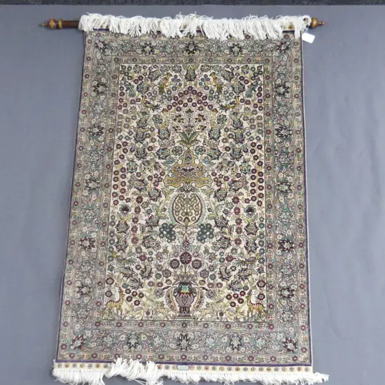 FINELY HAND KNOTTED SYRIAN SILK WALL RUG 930x620mm