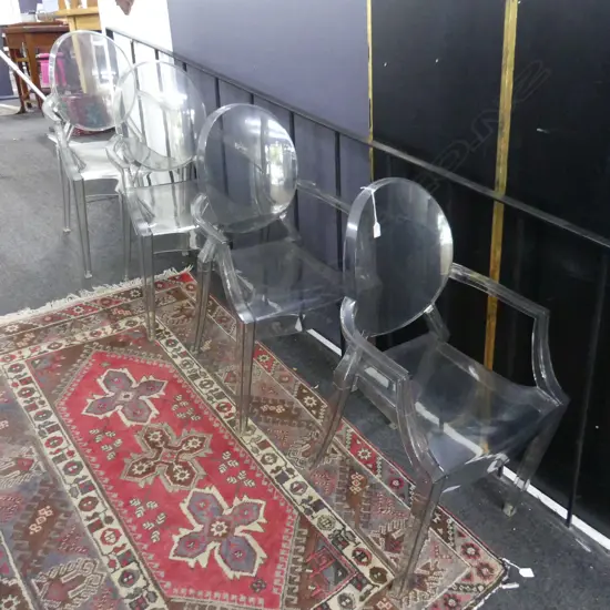 FOUR REPLICA PHILIPPE STARCK LOUIS GHOST CHAIRS