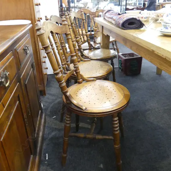 FIVE SPINDLE BACK CHAIRS