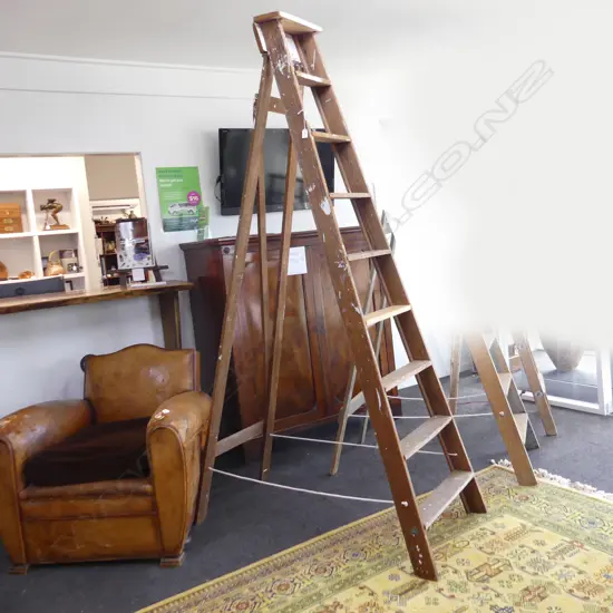 TALL OLD OREGAN PINE LADDER 9 STEP H.2380mm some repairs