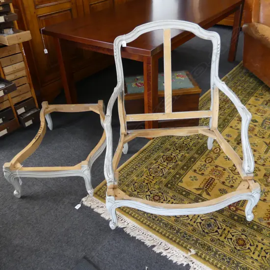 FRENCH STYLE CHAIR FRAME AND OTTOMAN FRAME (require upholstery)