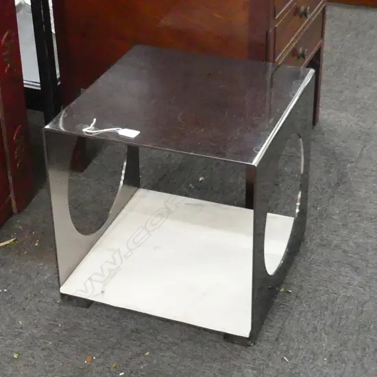 STEEL CUBE AND MARBLE BASE SMALL SIDE TABLE