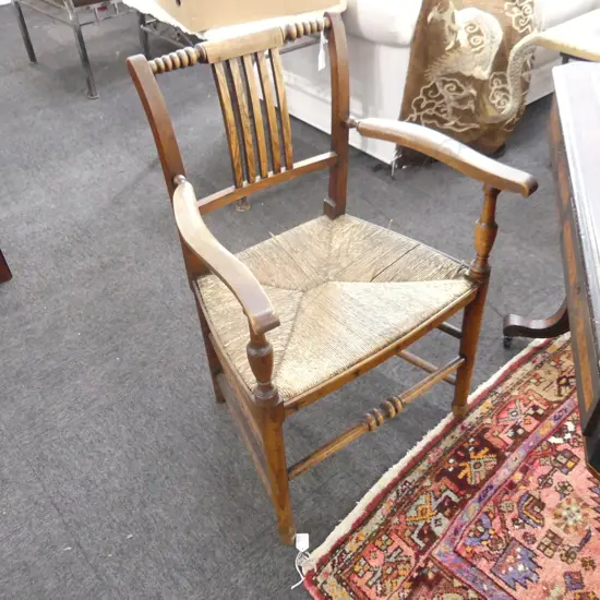 19thC COUNTRY ELM SMALL STICKBACK CHAIR w. SEAGRASS SEAT