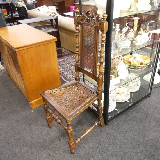 FLEMISH STYLE CARVED WOODEN CHAIR w. CANE SEAT AF