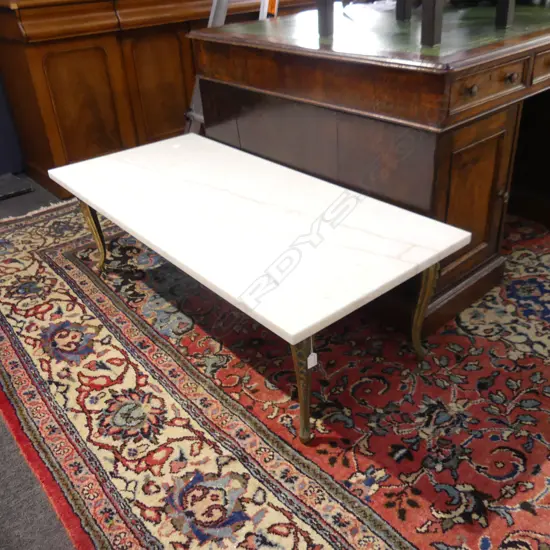BRASS TABLE WITH MARBLE TOP 1130 x 440 x 370mm
