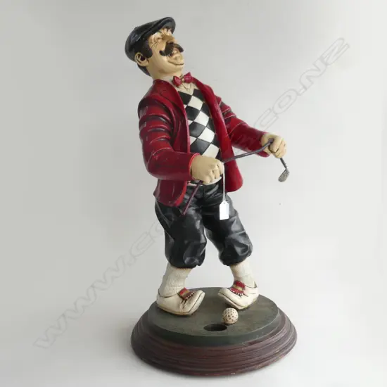 PAINTED RESIN GOLFER FIGURE; 'MISSED' BY PETER MOOK  H.700mm