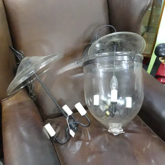 LARGE HAND BLOWN GLASS LANTERN PENDANT EX. CC INTERIORS + ADDITIONAL 3 ARM LIGHT FITTING