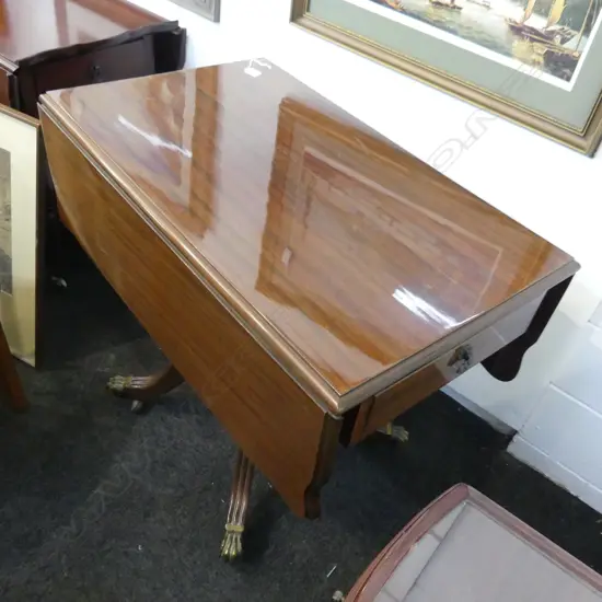 REGENCY STYLE MAHOGANY DROP SIDE TABLE ON CASTORS 870x545x745mm