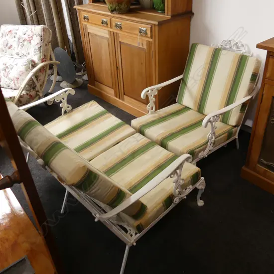 VINTAGE WHITE PAINTED METAL OUTDOOR SOFA & ARMCHAIR 