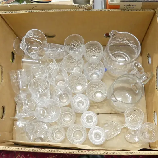 LG BOX LOT ASST CRYSTAL GLASSES, JUGS ETC..