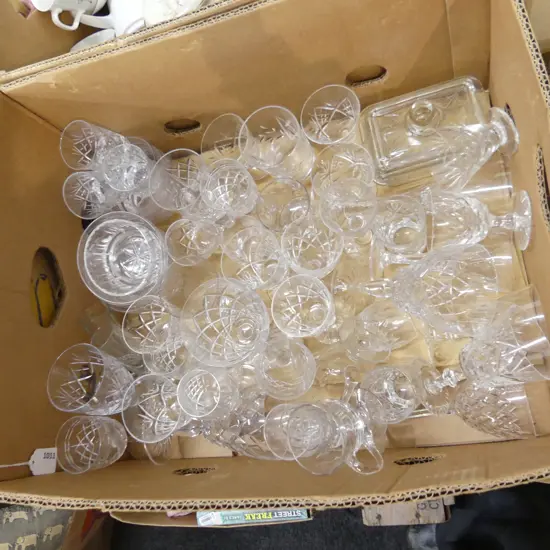 BIG BOX LOT ASST CRYSTAL GLASSES & GLASS DISHES ETC..