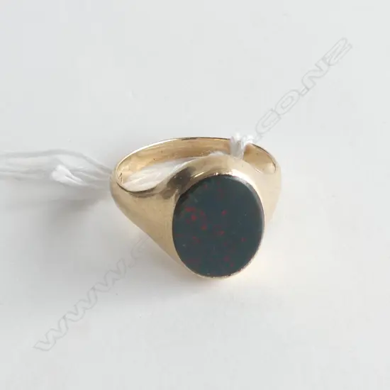 ANTIQUE 15CT YELLOW GOLD & BLOODSTONE SIGNET RING 5.9GMS