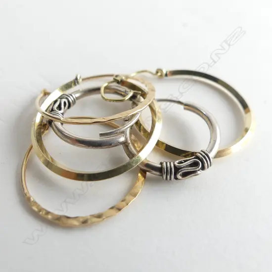 3 PR HOOP EARRINGS, 1X 9CT & 14CT R/G GOLD & 1 PR STG SILVER