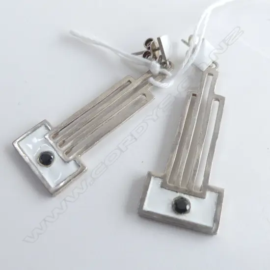 SILVER AND ENAMEL ART DECO STYLE EARRINGS
