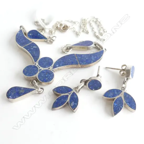 SILVER LAPIS LAZULI PENDENT & EARRINGS