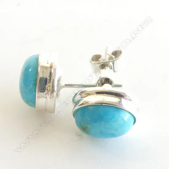 PR STG SILVER & TURQUOISE STUD EARRINGS