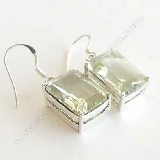PR STG SILVER GREEN AMETHYST DROP EARRINGS 