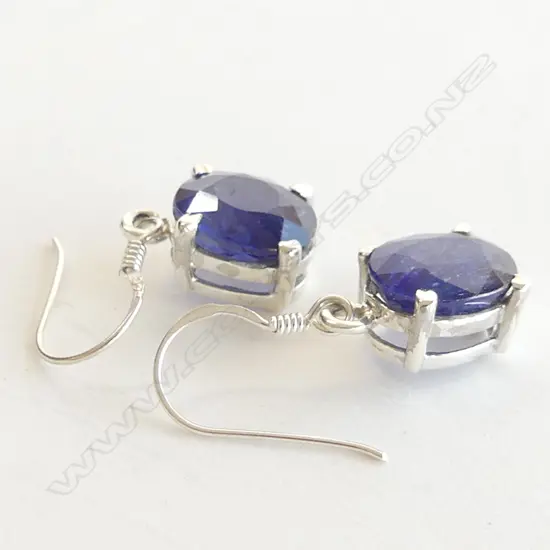 STG SILVER & DOUBLE CROWN SET BLUE SAPPHIRE DROP EARRINGS