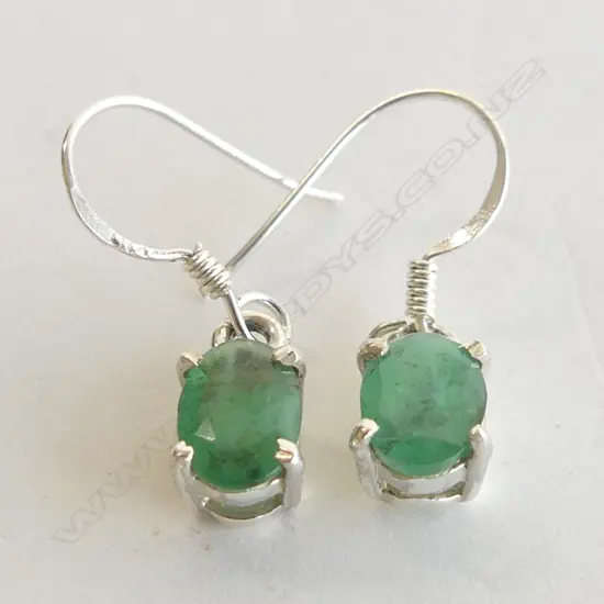 STG SILVER & DOUBLE CROWN SET EMERALD DROP EARRINGS 