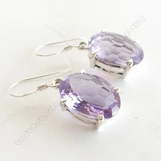 PR STG SILVER & OVAL AMETHYST DROP EARRINGS 