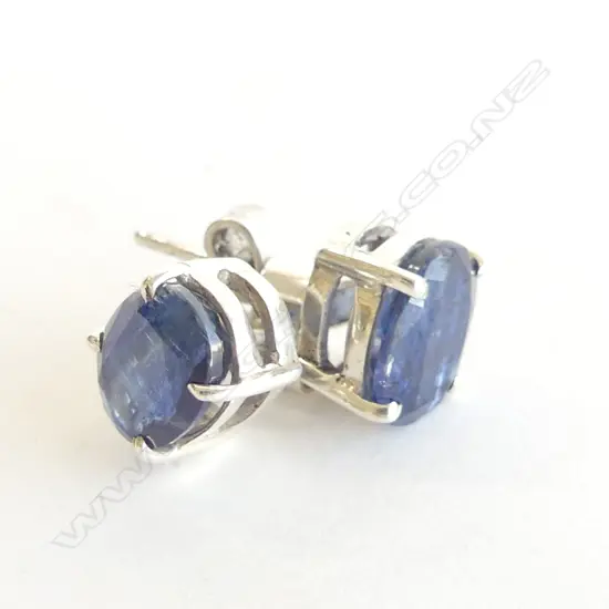 STG SILVER & DOUBLE CROWN SET BLUE SAPPHIRE STUD EARRINGS