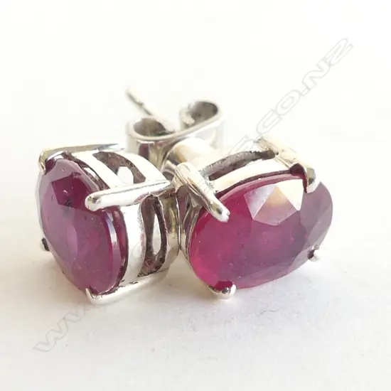STG SILVER & DOUBLE CROWN SET RUBY STUD EARRINGS 