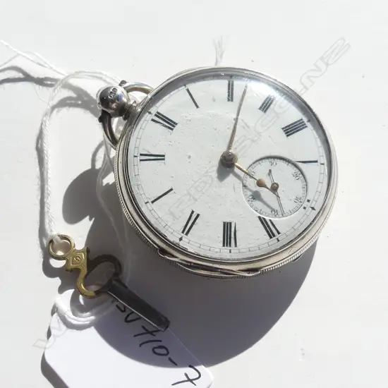 SWISS OPEN FACE SILVER POCKET WATCH fusee running key wind **RTV**