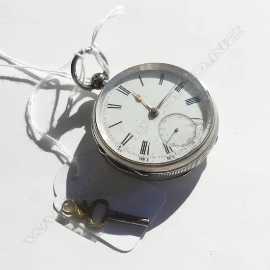 SWISS OPEN FACE SILVER POCKET WATCH running key wind **RTV**