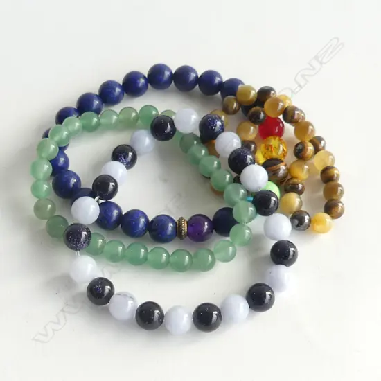 4 GLASS & STONE BEAD BRACLETS