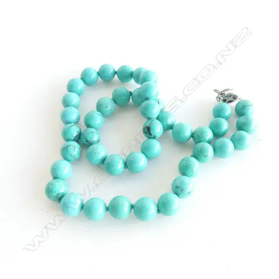 TURQUOISE ?  BEAD NECKLACE, DARK STREAKS 48CM **RTV**