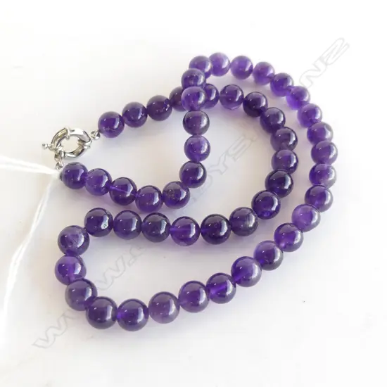 AMETHYST BEAD NECKLACE WITH NATURAL INCLUSIONS 46CM