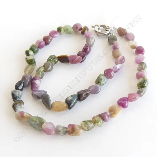 TOURMALINE CABOCHON BEAD NECKLACE 46CM