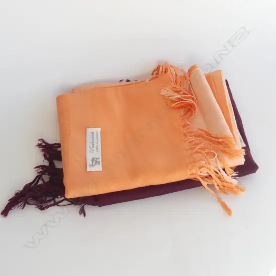 2 CASHMERE PASHMINA'S  1 APRICOT, 1 BURGUNDY