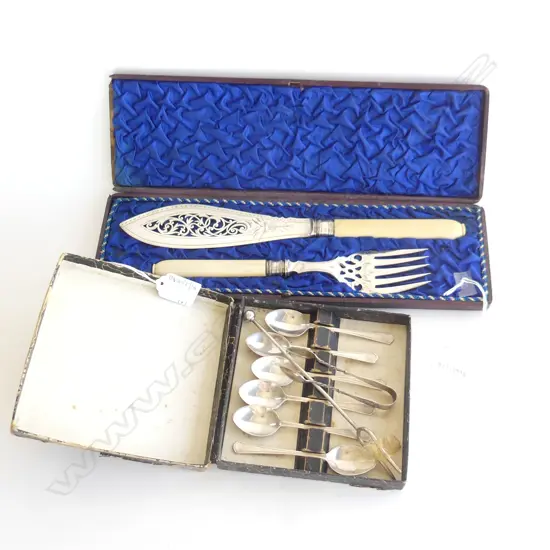 CASED SET OF FISH SERVERS & BOXED TEASPOONS ETC