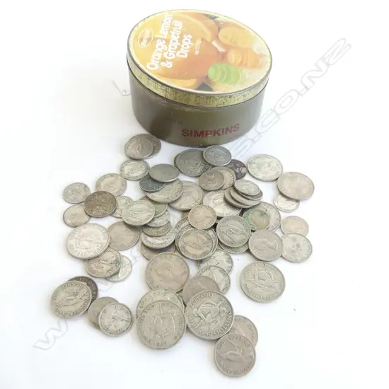 SM OLD TIN ASST NZ SHILLING, SIXPENCES & THREEPENCES 