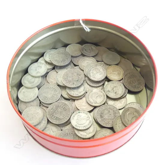 OLD TIN OF NZ FLORINS & HALF CROWNS