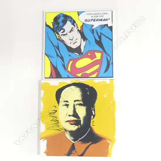 SUPERMAN PRINT ON CANVAS AND WARHOL COPY ON CANVAS 420 X 400 MM