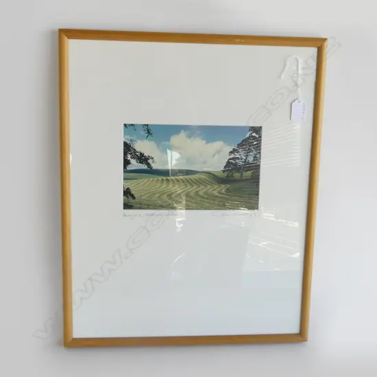 JOHN WILCOX COLOURED PHOTOGRAPH 'HAY FIELD PATTERNS DEVON' signed & entitled 140x225mm